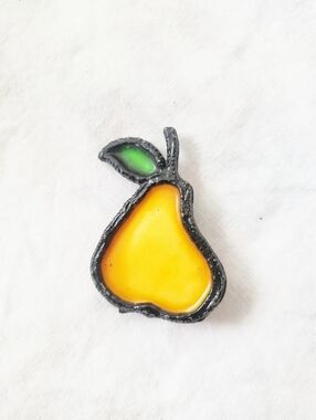 Vintage Stained Glass Enamel Pear Brooch Pin